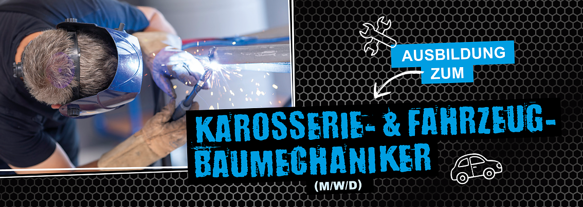Schwei&szlig;arbeiten an einer Fahrzeugkarosserie als Motiv f&uuml;r die Ausbildung im Fahrzeugbau.