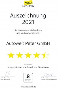 Urkunde Autoscout24 für die Autowelt Peter GmbH